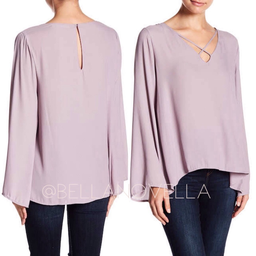 🔴 LUSH Dusty Lavender Crisscross Flare Sleeve Tunic NEW sz XS